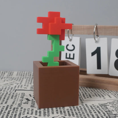 1 Piece Pixel Rose Flower Ornament, 3D Printed Unique Flower Decoration, Plastic Product, Suitable for Bedside Table, Desktop