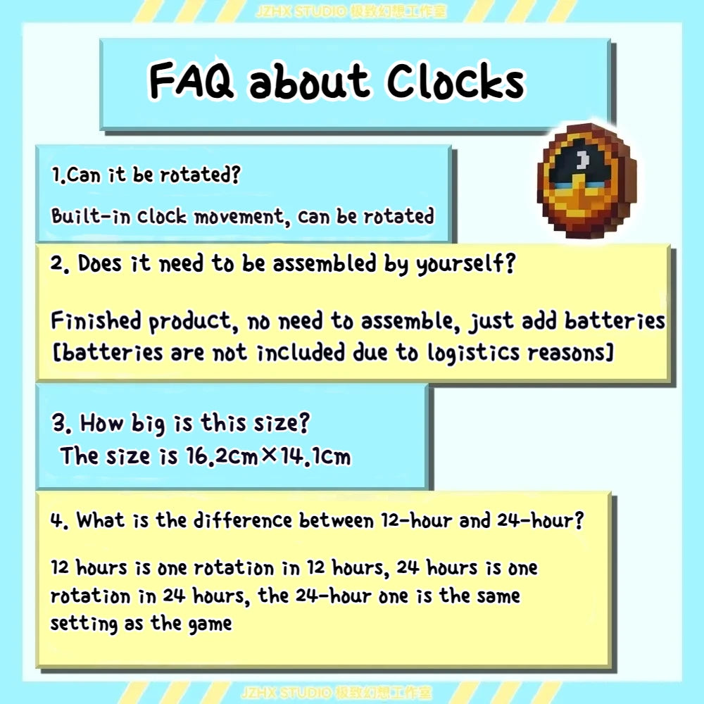 24hr 12hr Mc Annoying Villagers Game Peripheral Figurine Clock Sun - Moon Swingable Clock Steve