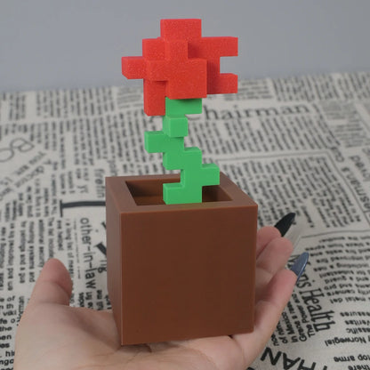 1 Piece Pixel Rose Flower Ornament, 3D Printed Unique Flower Decoration, Plastic Product, Suitable for Bedside Table, Desktop