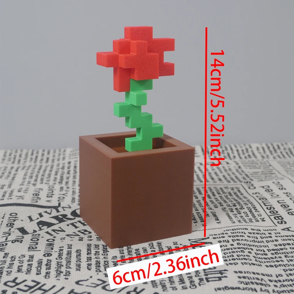1 Piece Pixel Rose Flower Ornament, 3D Printed Unique Flower Decoration, Plastic Product, Suitable for Bedside Table, Desktop