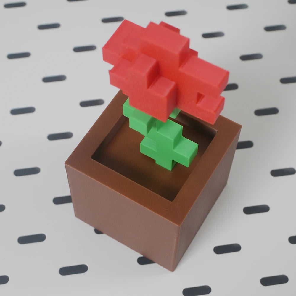 1 Piece Pixel Rose Flower Ornament, 3D Printed Unique Flower Decoration, Plastic Product, Suitable for Bedside Table, Desktop