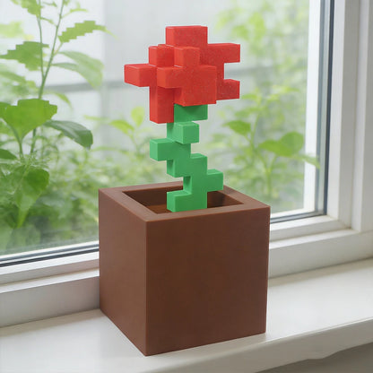 1 Piece Pixel Rose Flower Ornament, 3D Printed Unique Flower Decoration, Plastic Product, Suitable for Bedside Table, Desktop